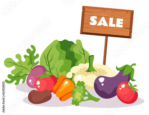 Shop grocery vegetable food sale market concept. Vector graphic design illustration 