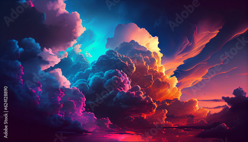 Vibrant sky with a variety of clouds, blue sky with a variety of clouds Ai generated image