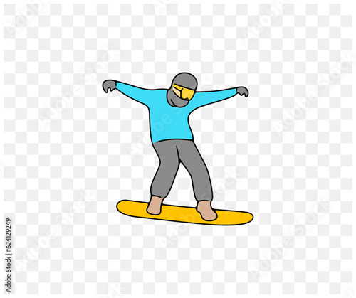 Snowboarder, snowboarding and snowboard, colored graphic design. Extreme sport, ski resort, active lifestyle and nature, vector design and illustration