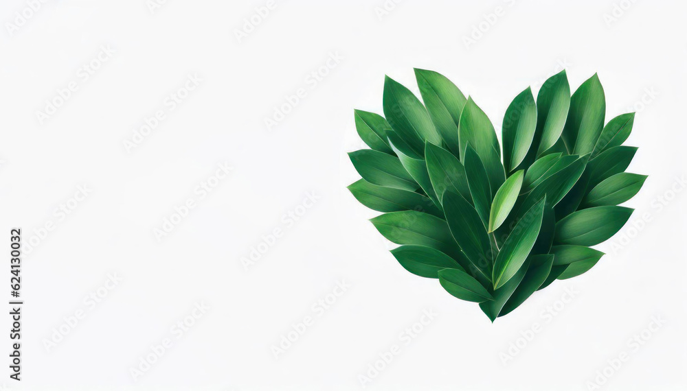 Tender Love: Heart of Green Leaves on White Background, Generative AI