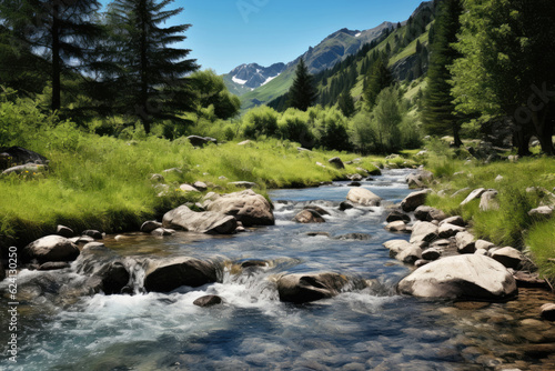 Mountain stream with fast water in summer time in Kazakhstan © Venka