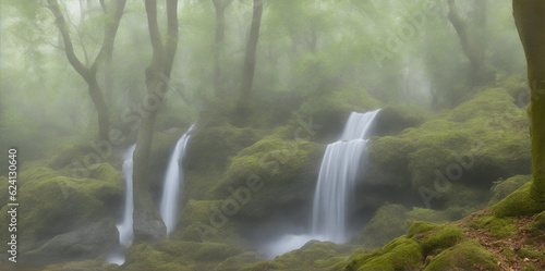 Waterfall in the forest. AI generated illustration