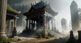 ruins of a buddhist temple, temple in ruines, forest, cinematic epic + rule of thirds octane render, Generative AI, Generative, AI