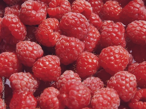 red,juicy,delicious raspberries with vitamin close up