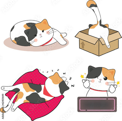 set of cute cartoon cats