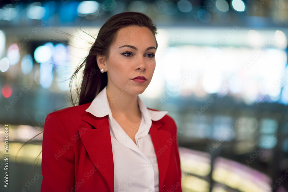 Obraz premium Woman walking in city at night