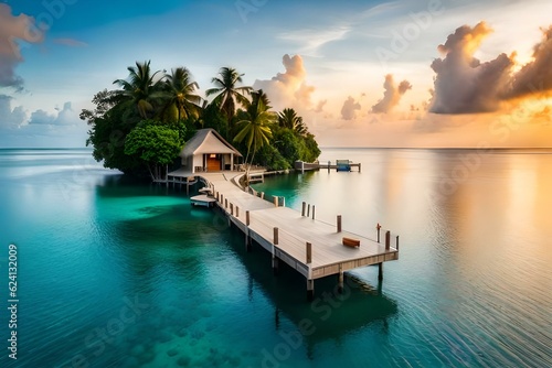 tropical island at sunset