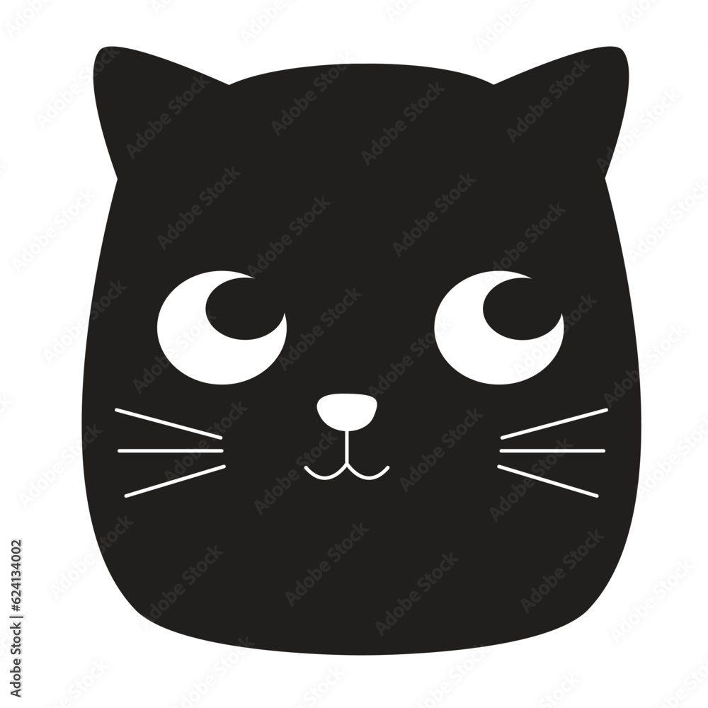 black cat head design illustration Cute pet icons, signs and symbols for Halloween.