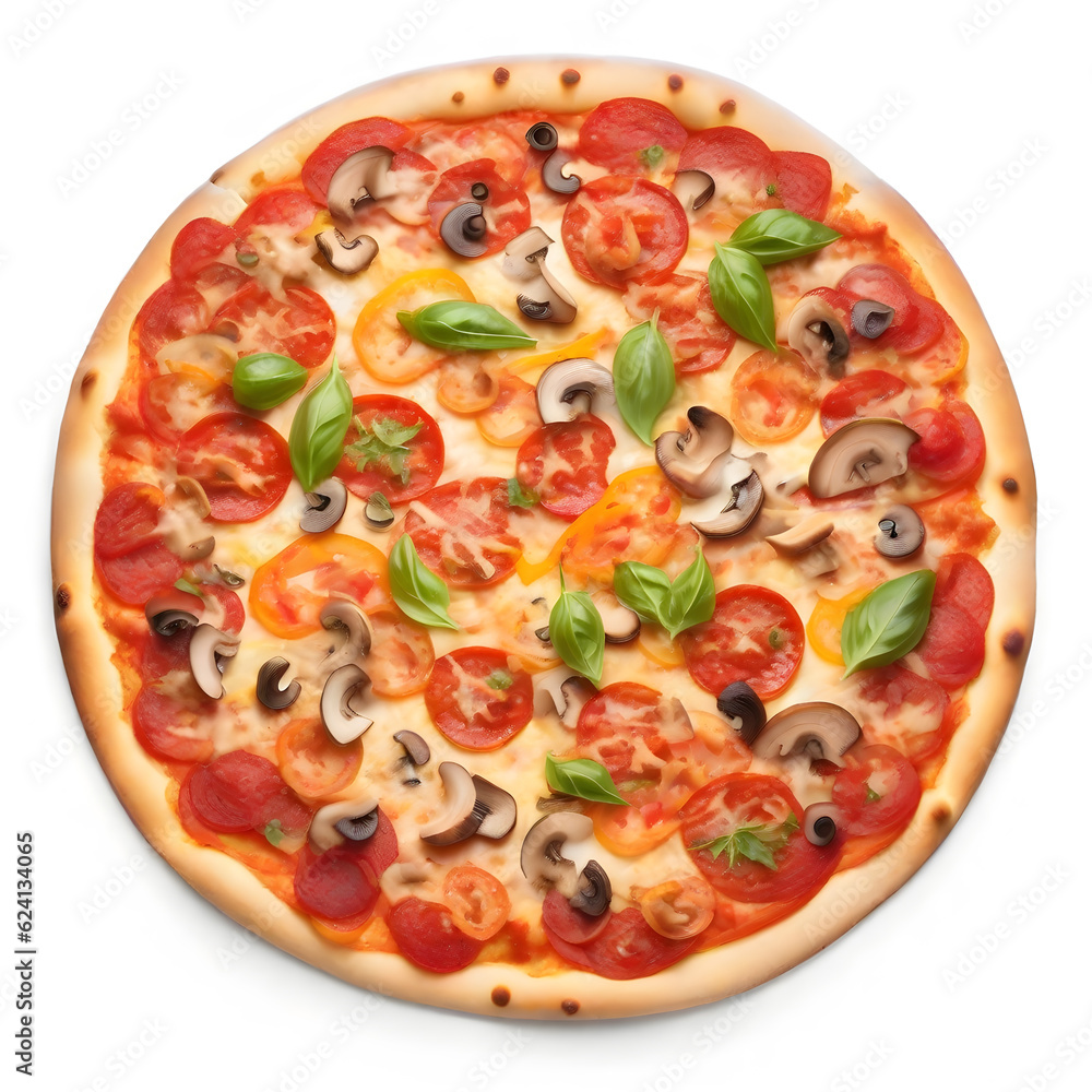 Mouth-watering pizza topped with pepperoni, mushrooms, and bell peppers, Generative AI