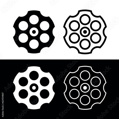 Revolver drum icon. Symbol of Russian roulette or dangerous gambling. The drum of a six-shot revolver.