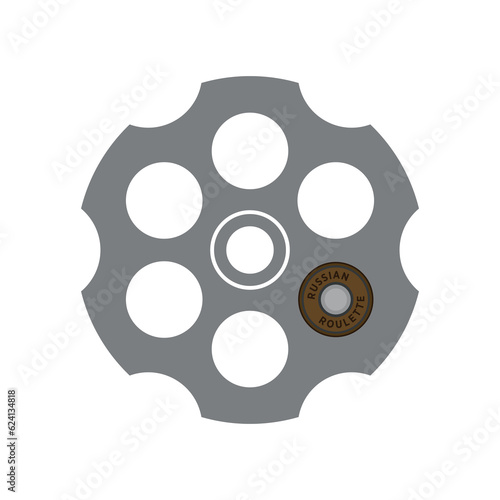 Revolver drum icon. Symbol of Russian roulette or dangerous gambling. The drum of a six-shot revolver.