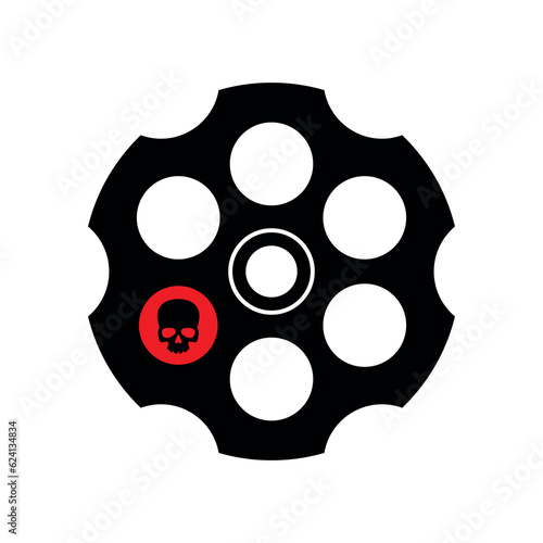 Revolver drum icon. Symbol of Russian roulette or dangerous gambling. The drum of a six-shot revolver.