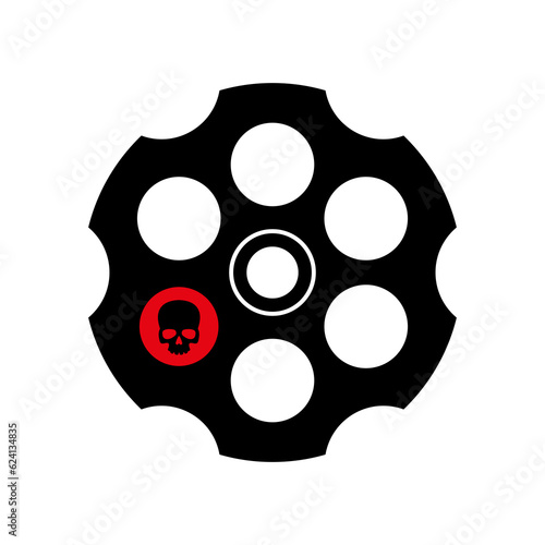 Revolver drum icon. Symbol of Russian roulette or dangerous gambling. The drum of a six-shot revolver. photo