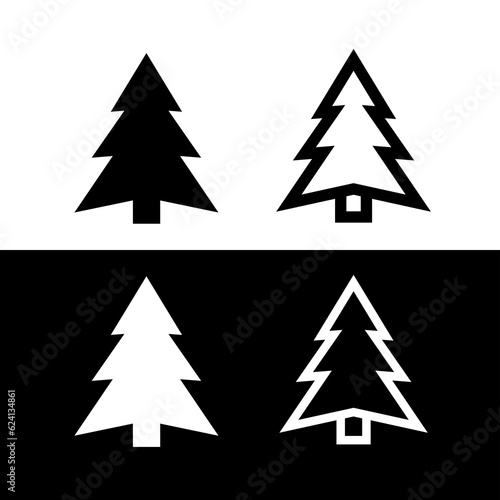 Christmas tree or tree icons set. The pictogram is a stylized silhouette of a Christmas tree  a symbol of the New Year and Christmas. Abstract image of a tree  Christmas tree or forest.