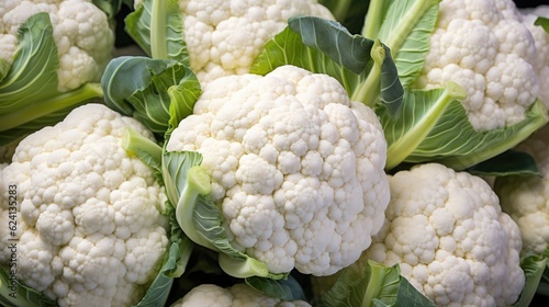 Cauliflower in the grocery store close view. Created with Generative Ai technology.