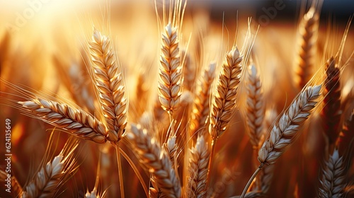 Beautiful natural background of golden color with golden wheat field
