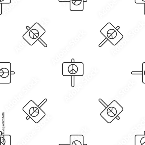 Grey line Peace icon isolated seamless pattern on white background. Hippie symbol of peace. Vector