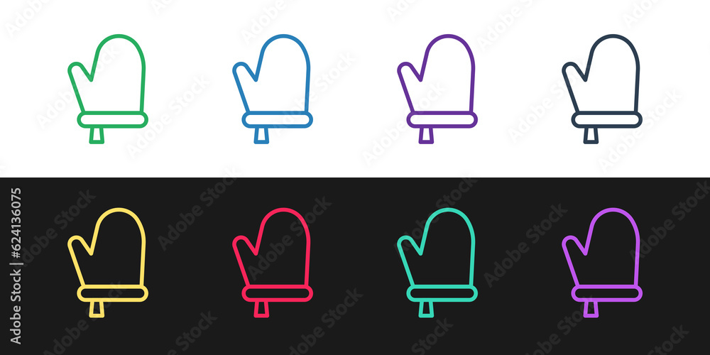 Set line Oven glove icon isolated on black and white background. Kitchen potholder sign. Cooking glove. Vector Set line Oven glove icon isolated on black and white background. Kitchen potholder sign. Cooking glove. Vector