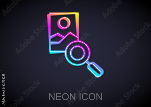 Glowing neon line Photo retouching icon isolated on black background. Photographer, photography, retouch icon. Vector