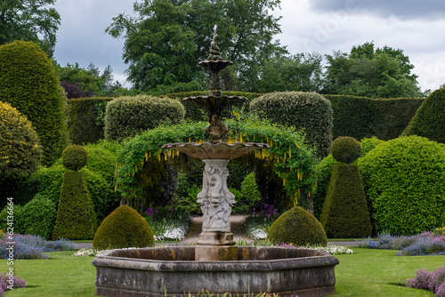 Brodsworth Hall , Doncaster , UK - Square on shot with fountain.