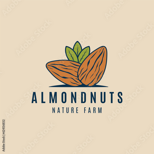 almond nuts nature farm logo vintage vector illustration design