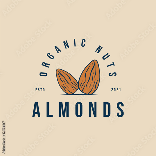 almond organic nuts logo vintage vector illustration design