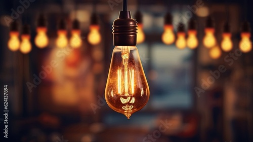 Decorative vintage light bulb with blurred background. Created with Generative Ai technology.