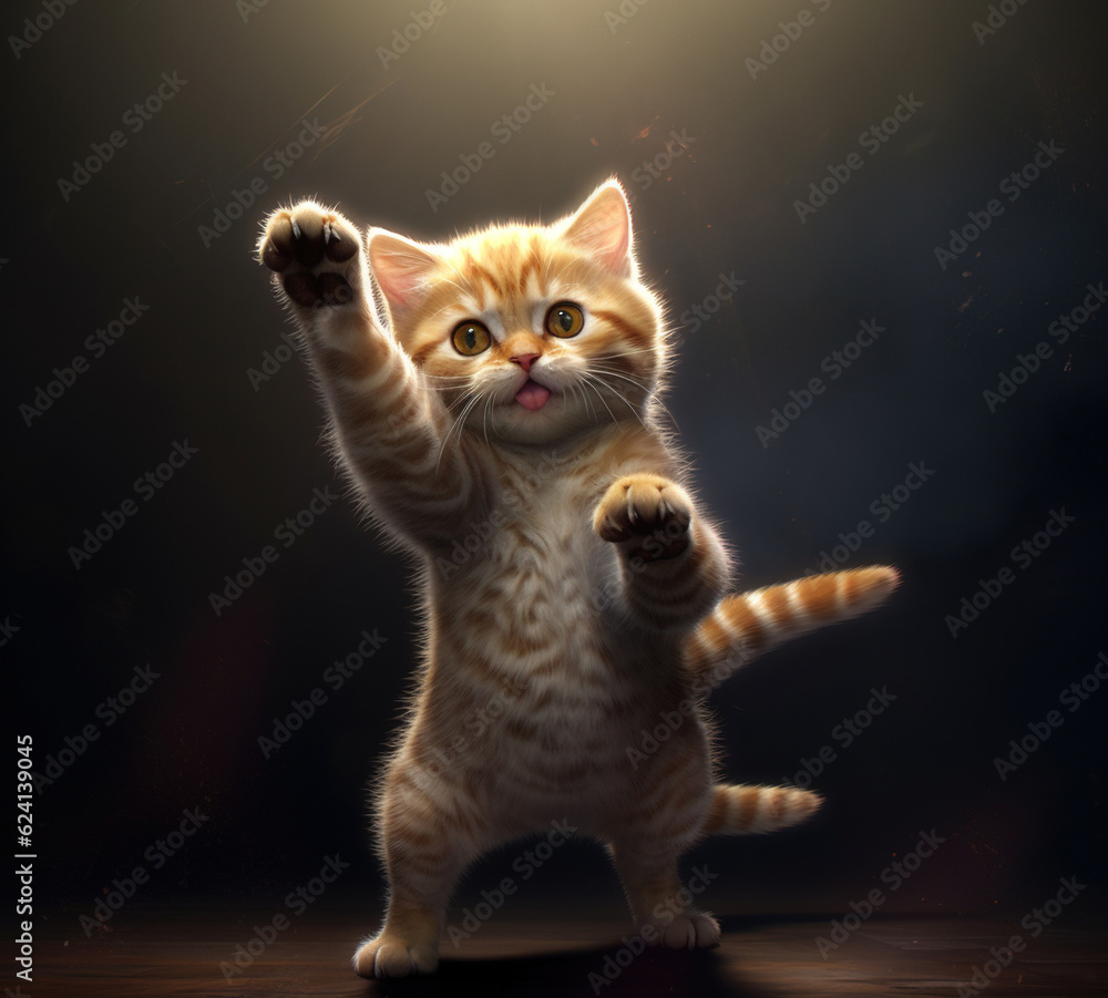 Portrait of a beautiful kitten standing tall on the floor dark brown background colours Portrait of a beautiful kitten standing tall on the floor dark brown background colours