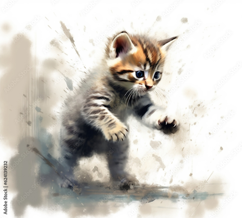Portrait of a beautiful kitten brown and white background colours Portrait of a beautiful kitten brown and white background colours