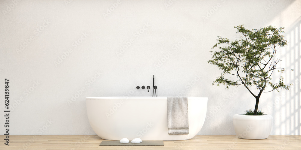 The Bath and toilet on bathroom japanese wabi sabi style