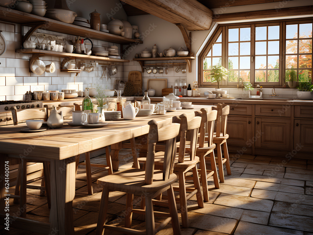 modern spacious country style kitchen, AI Generation