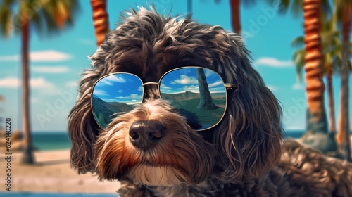 dog wearing sunglasses in beach © NOMI