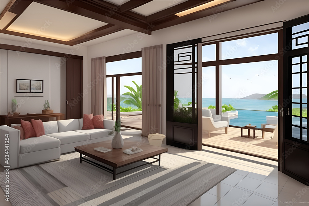 Fototapeta premium Modern interior visualisation. AI generated illustration