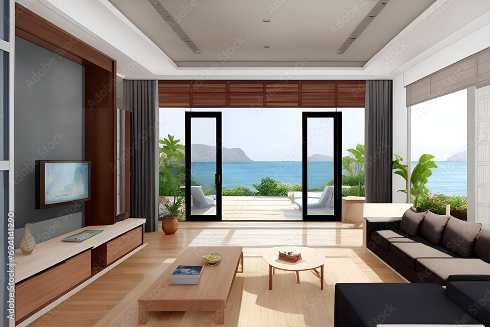 Fototapeta premium Modern interior visualisation. AI generated illustration