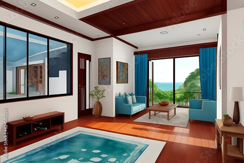Modern interior visualisation. AI generated illustration © vector_master