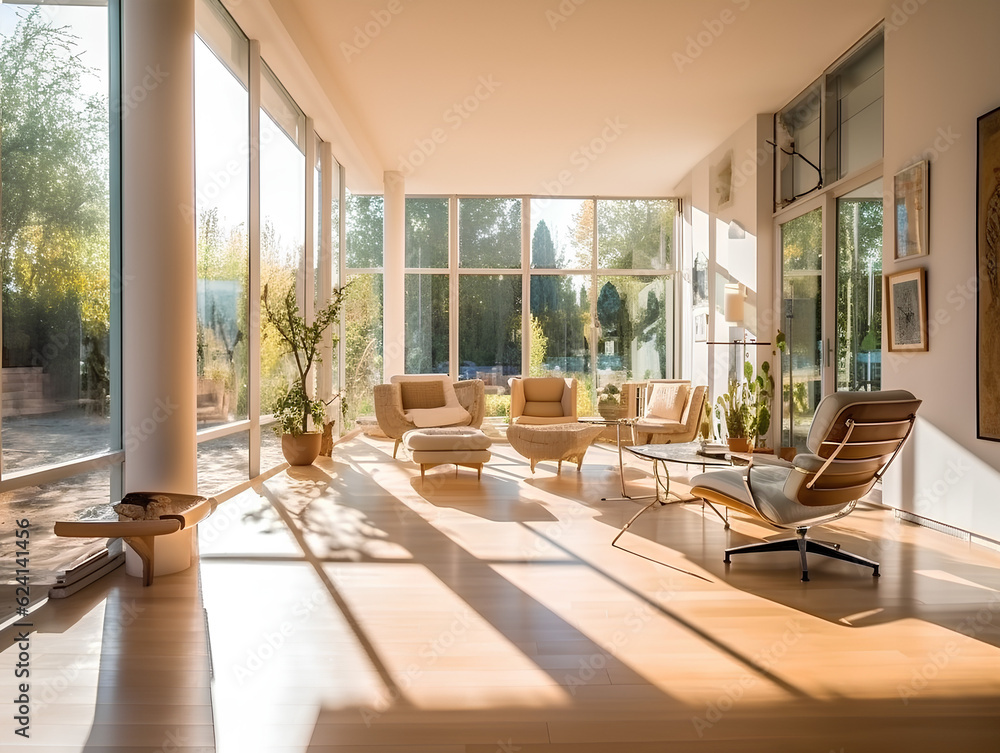 Fototapeta premium spacious modern villa with large windows, AI Generation