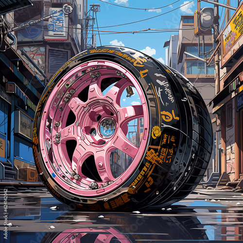 Japanese car tuning Bosozoku, graffiti poster art illustration, Generative AI