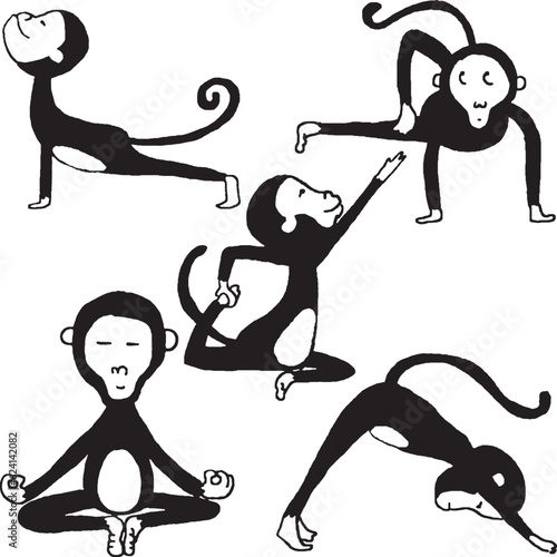 divertido mono haciendo posturas de yoga en blanco y negro