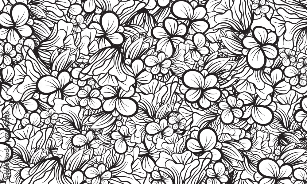 Seamless pattern with flowers. Black and white floral background. Seamless pattern with flowers. Black and white floral background.