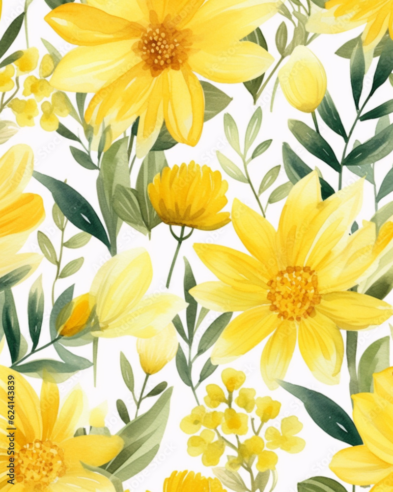 Yellow flowers watercolor seamless patterns Yellow flowers watercolor seamless patterns