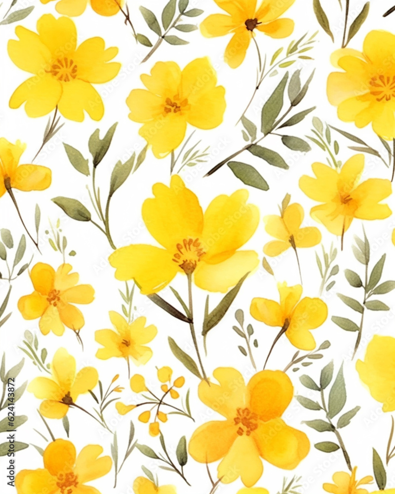 Yellow flowers watercolor seamless patterns Yellow flowers watercolor seamless patterns
