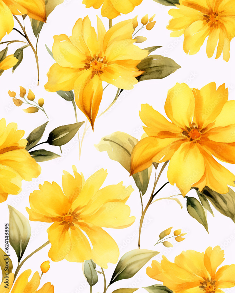 Yellow flowers watercolor seamless patterns Yellow flowers watercolor seamless patterns