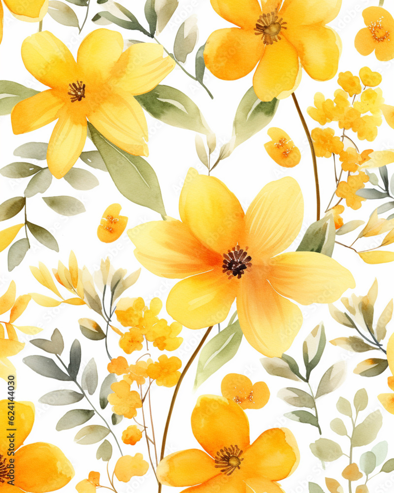 Yellow flowers watercolor seamless patterns Yellow flowers watercolor seamless patterns