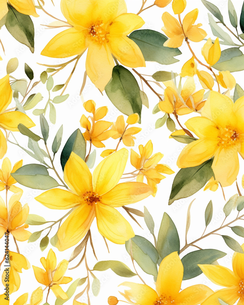 Yellow flowers watercolor seamless patterns Yellow flowers watercolor seamless patterns