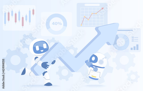 Artificial Intelligence (AI) technology and business growth and success. Arrow pointing up to show progress or success increase company profits. Flat vector design illustration.
