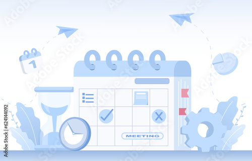 Time management concept. Add appointment or modify, assigning work or events, planning, modifying plans, deadlines schedule check. Flat vector design illustration.