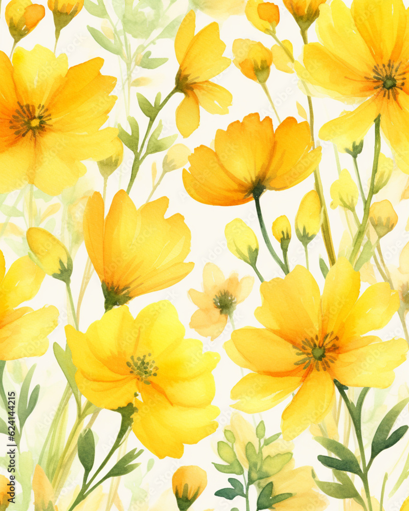 Yellow flowers watercolor seamless patterns Yellow flowers watercolor seamless patterns