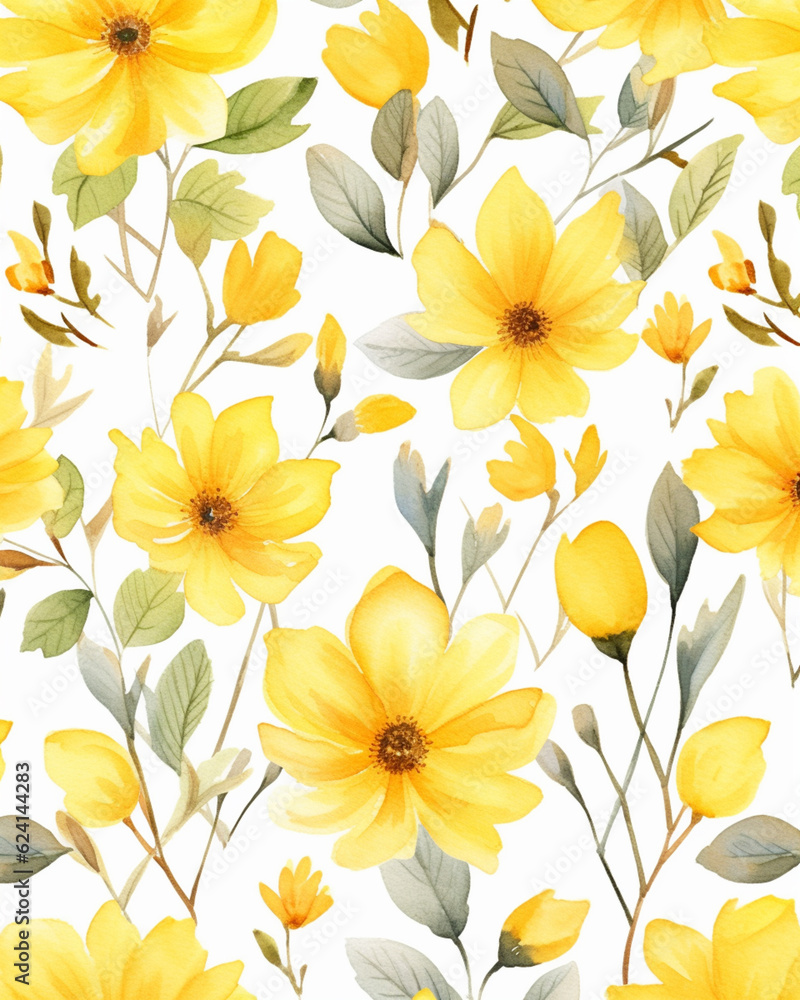 Yellow flowers watercolor seamless patterns Yellow flowers watercolor seamless patterns