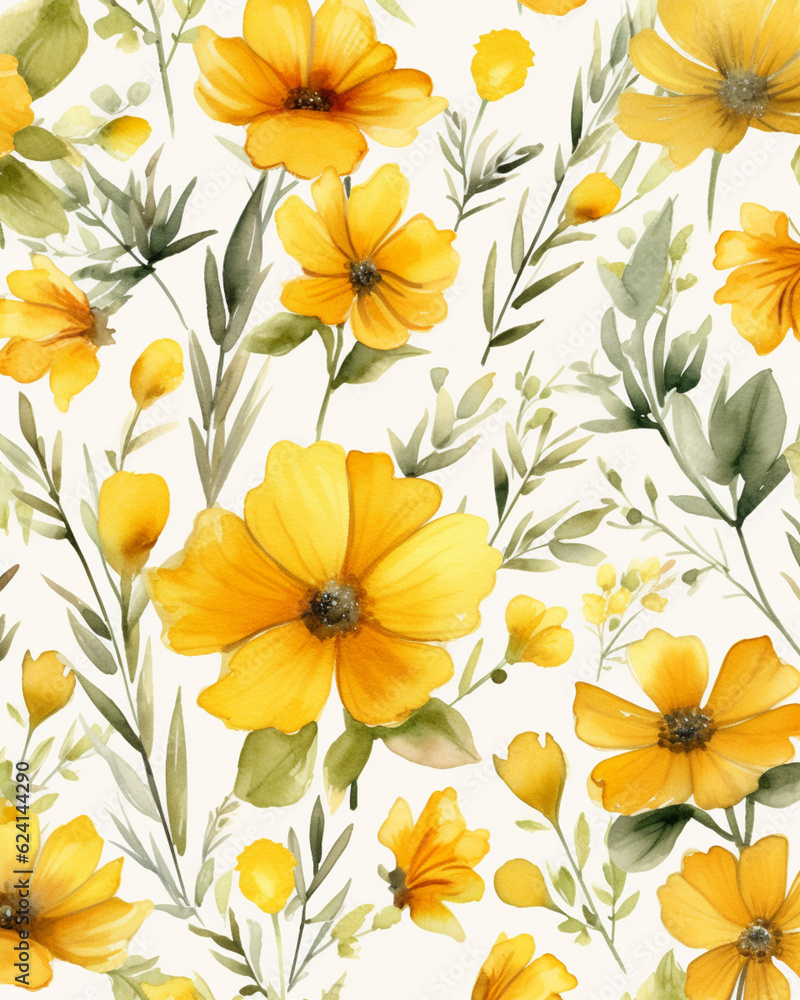 Yellow flowers watercolor seamless patterns Yellow flowers watercolor seamless patterns