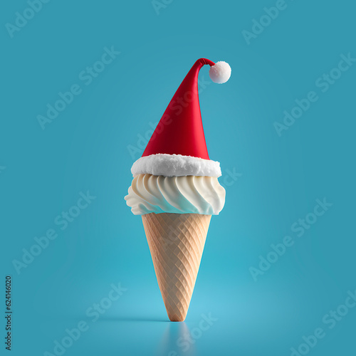 Christmas Santa hat ice cream cone. AI generated.